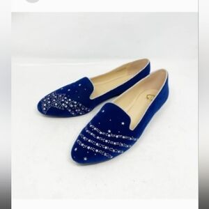 Wonders Blue Velvet Star-Embellished Women's Slip-On Flats